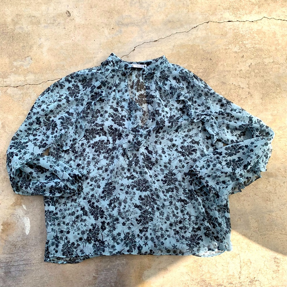 Zara Woman’s Ruffle Flower Print Long Sleeve Blouse